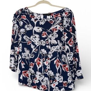 Ivanka Trump Floral Blouse in Navy and Red